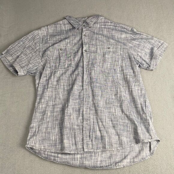 PD & C Short Men's 2X Sleeve Button Down Polo Shirt Dark Gray Denim 100% Cotton - Picture 1 of 12